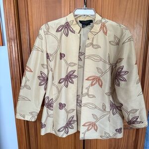Peck & Peck Open Blazer Blouse Size 12 Floral Embroidered Polyester Kimono